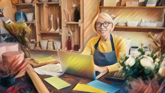 Woman small business owner using technology at work